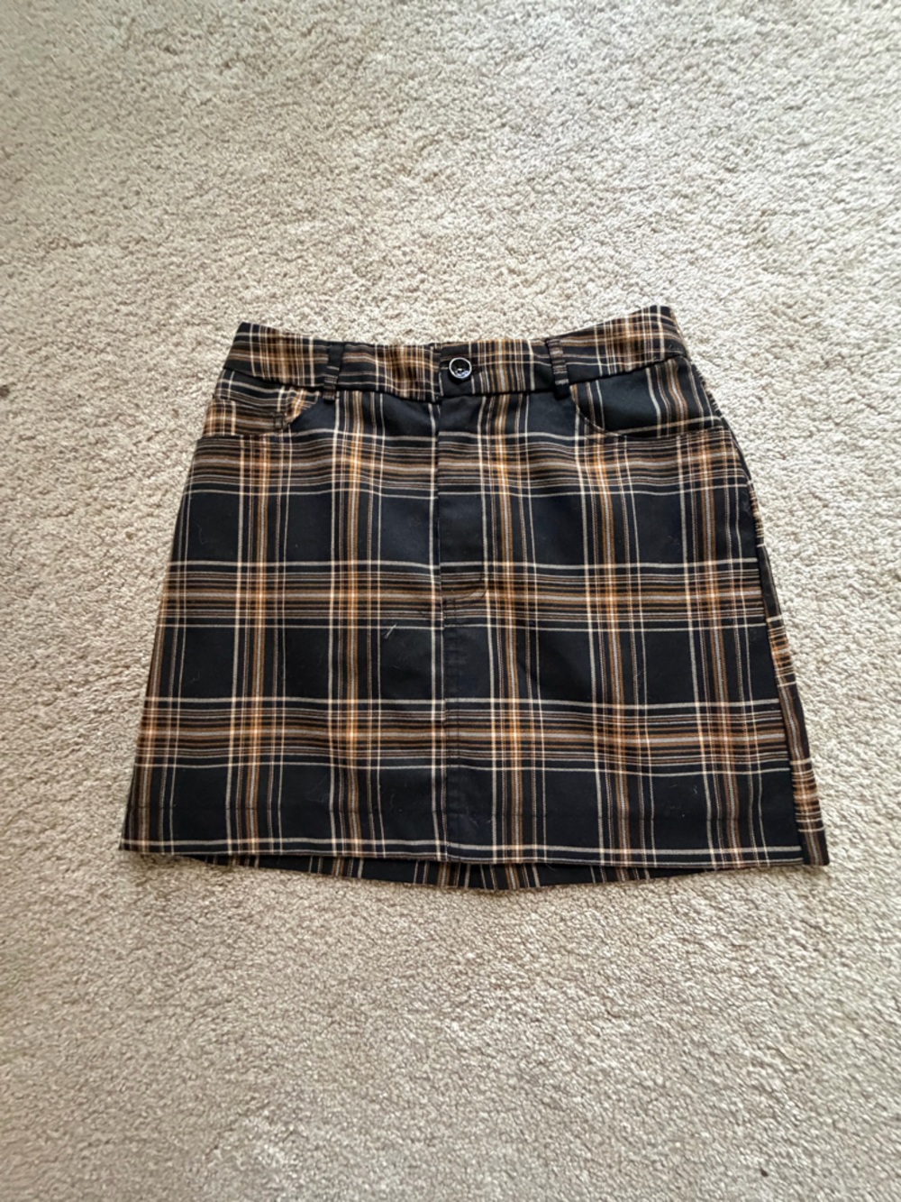 Forever 21 Black Plaid Mini Skirt with Tan Stripes